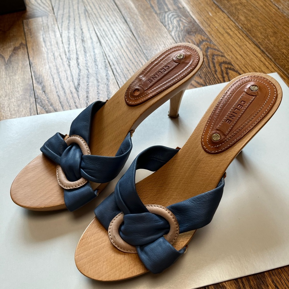 Vintage celine summer heels leather mules